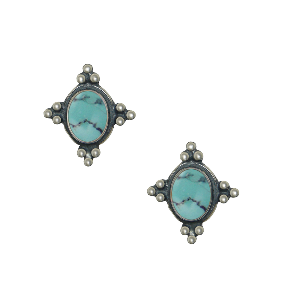 Sterling Silver Small Chinese Turquoise Post Stud Earrings